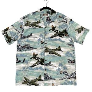 Kalaheo Fighter Bomber Airplanes II Hawaiian Beach Summer Military Camp Shirt  L